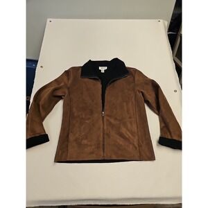 Vintage Chico's Design Size 1 Jacket Brown Faux Suede full zip y2k